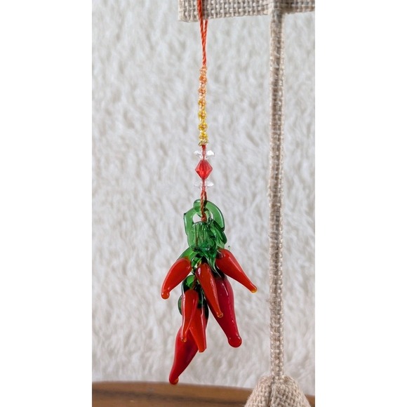 Handmade Glass Chili Pepper Ornament Red Green Blown Glass Cluster Hanging Decor - Picture 3 of 5